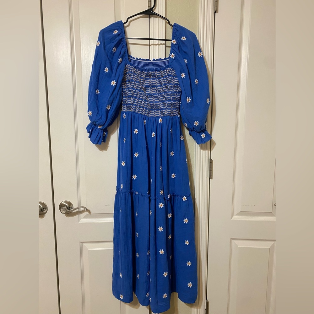 Blue Floral Smocked Dress